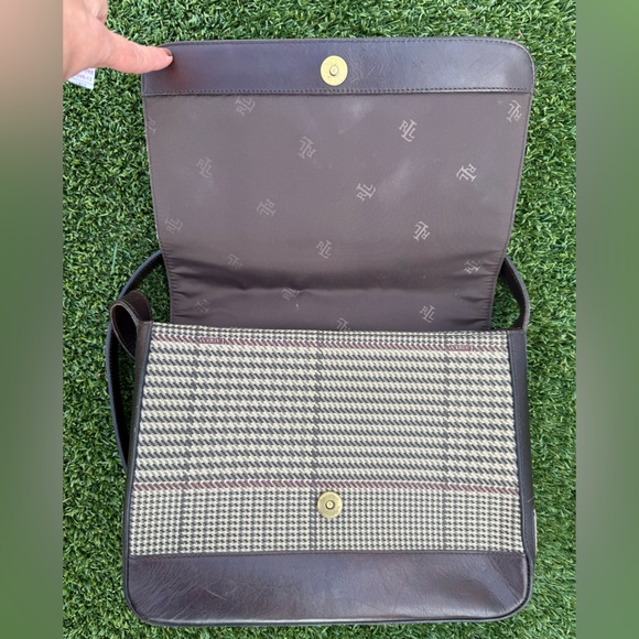 Vintage Lauren Ralph Lauren Houndstooth and Brown Leather Trim Shoulder HandBag - Picture 7 of 10